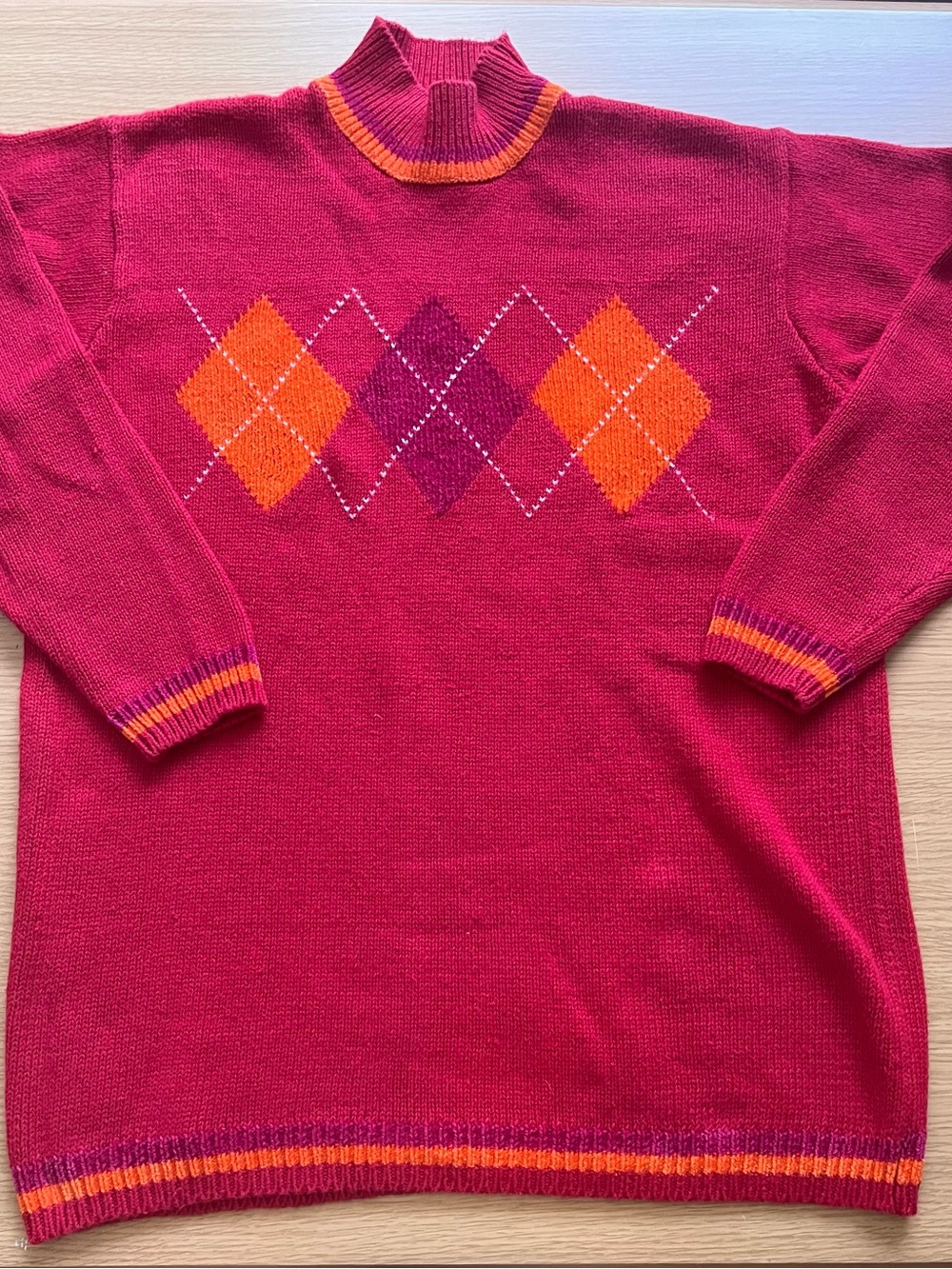 Studio Collection Argyle Sweater Bright Red and Orange Cotton/Acrylic Size S